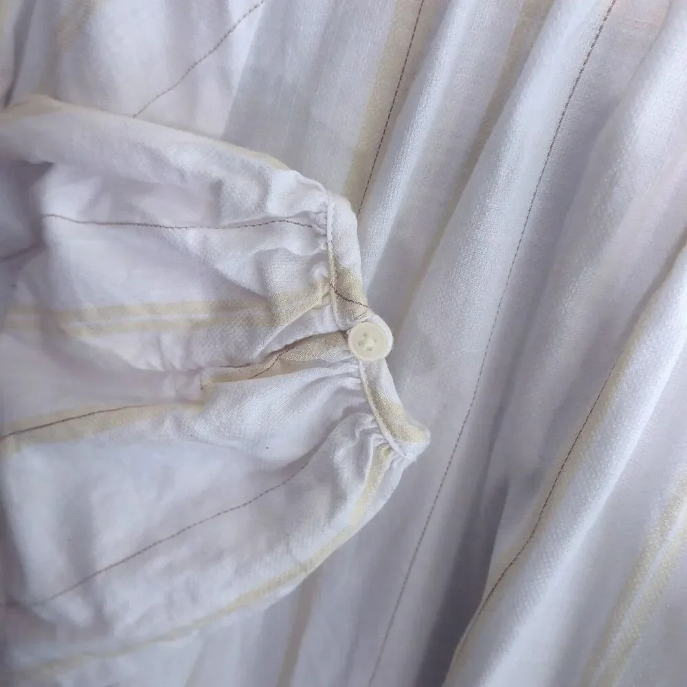 UNIQLO x Hana Tajima White Gathered Striped Tunic Top Size S Gauzy Mori Kei